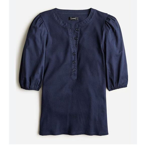 J. Crew Vintage Rib Puff-sleeve Henley Top - Picture 2 of 4